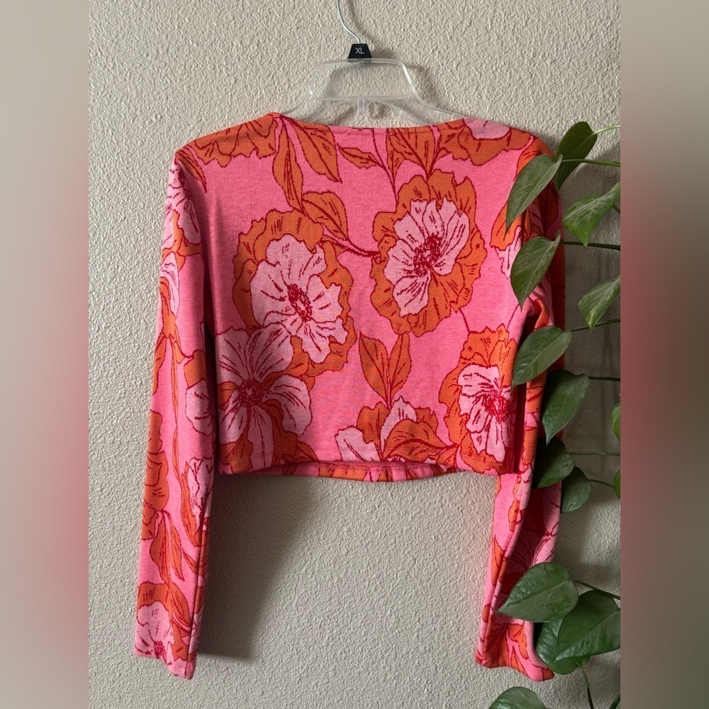 Zara Women Pink Sweetheart Top Jacquard Floral - Picture 5 of 5